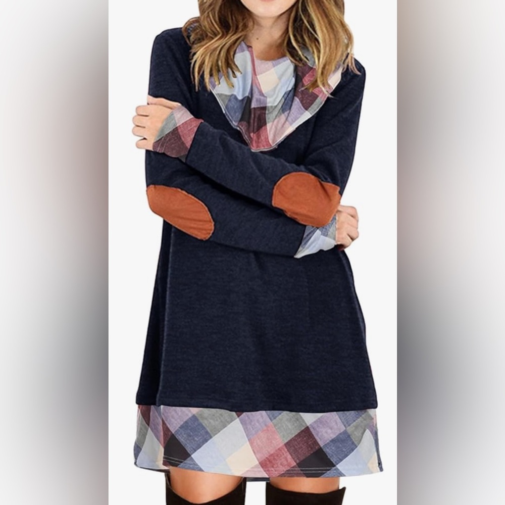 Long Sleeve Cowl-neck Dress- Size Large